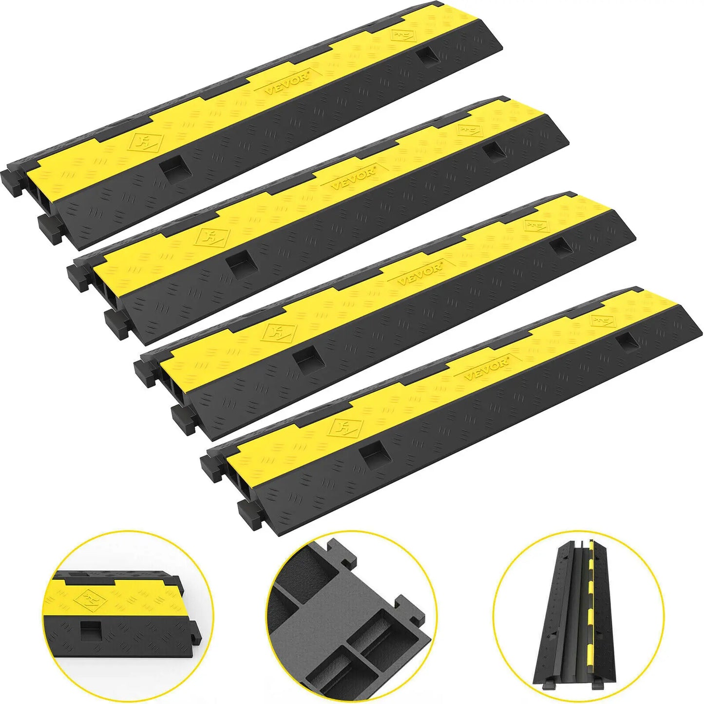 Cable Protector Ramp Wire Cable Cover Cord Guard 2 Channels Rubber + PVC 11000 LBS Speed Bump Parking Driveway Traffic