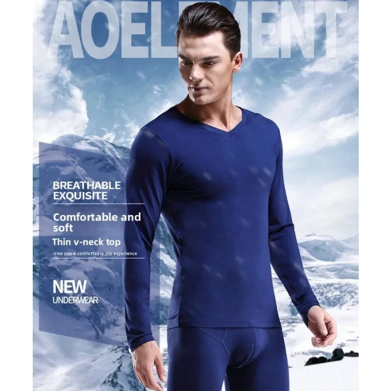 Mens Thermal Undershirt Long-sleeve Men Thermal Shirt V-neck Thin Underwear Top Autumn Winter Underwear