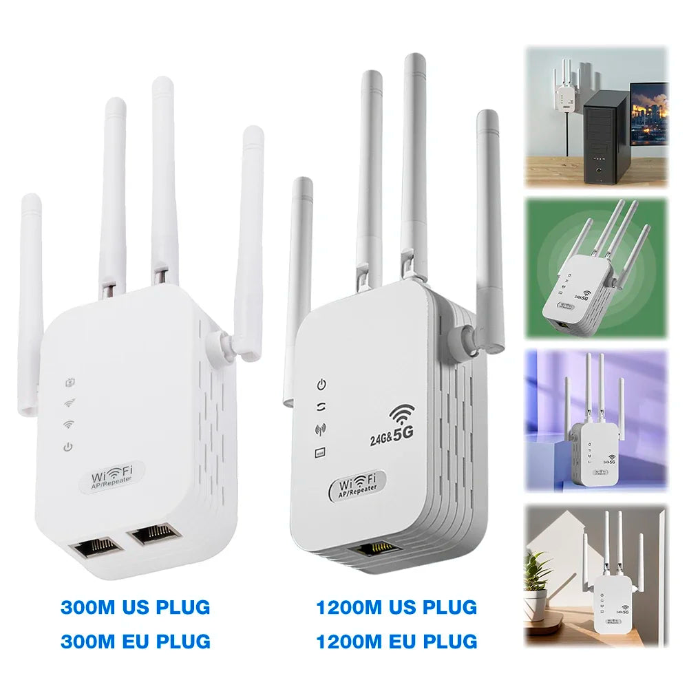 1200 Mbps 2.4 G/5 GHz Dual-Band WiFi Repeater Wireless WiFi Signal Extender Amplifier Router Long Range Network Signal Booster