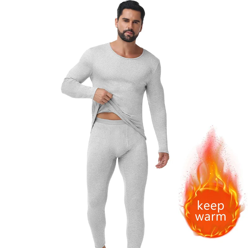 Winter Autumn Men Thermal Underwear Set Warm Long Johns Round Neck Long Sleeve Top Breathable Base Layer Soft Compression Bottom