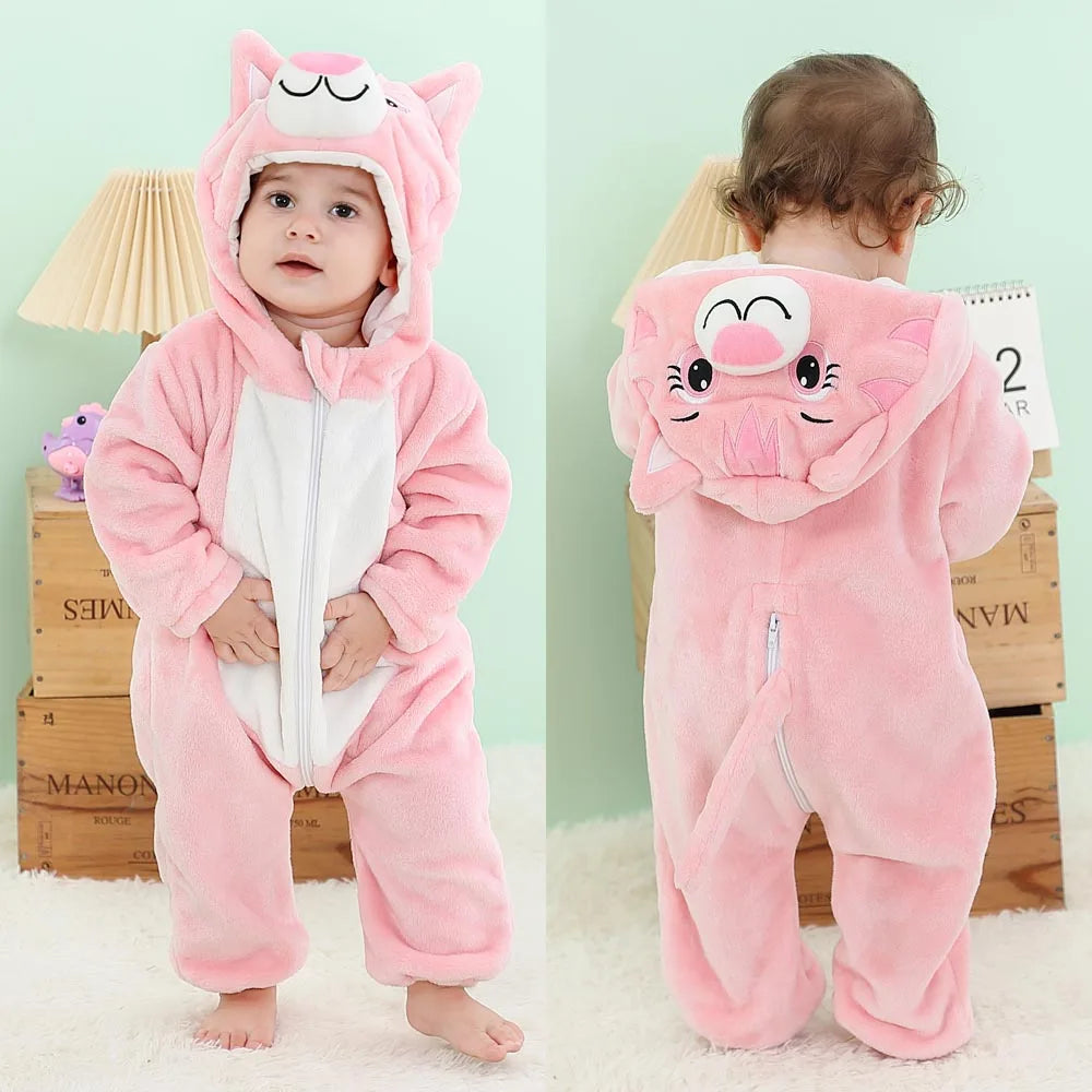 Pajama Toddler Winter Cartoon Jumpsuit Boys Girls Plush Flannel Overalls Kids Bear Lion Penguin Dino Costumes
