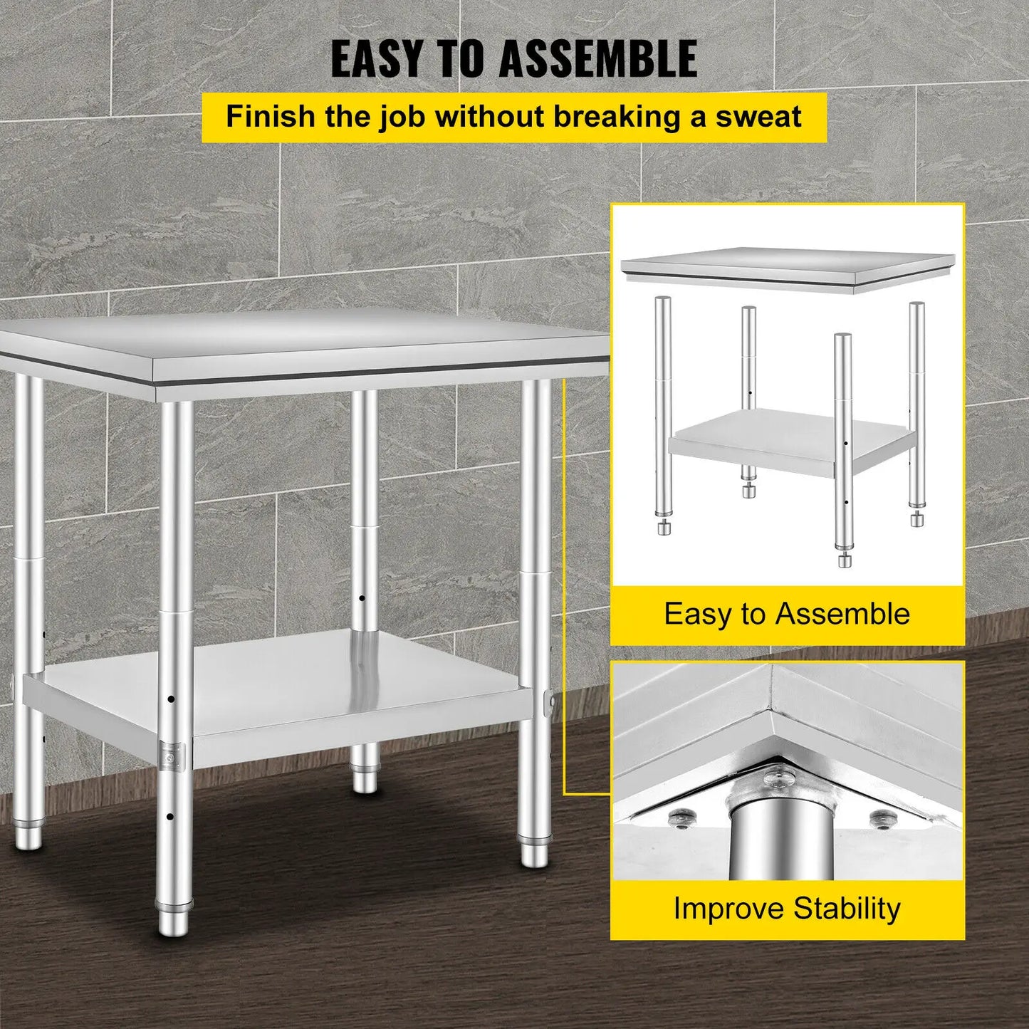 Stainless Steel Kitchen Work Bench Commercial Catering Table Worktable w/ Under-shelf 330 LBS 286 LBS for Restaurant Garage