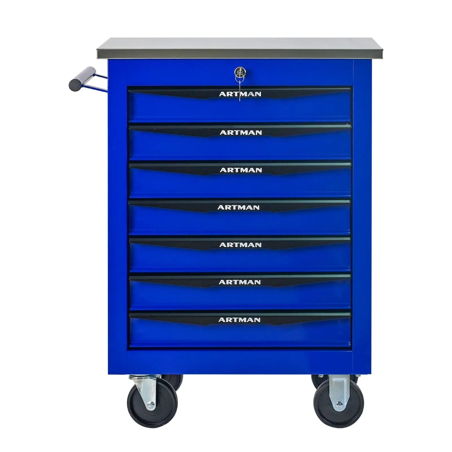 7 drawer wheeled toolbox trolley, tool cabinet, tool storage cabinet with lock and key, suitable for workshops, garages, blue