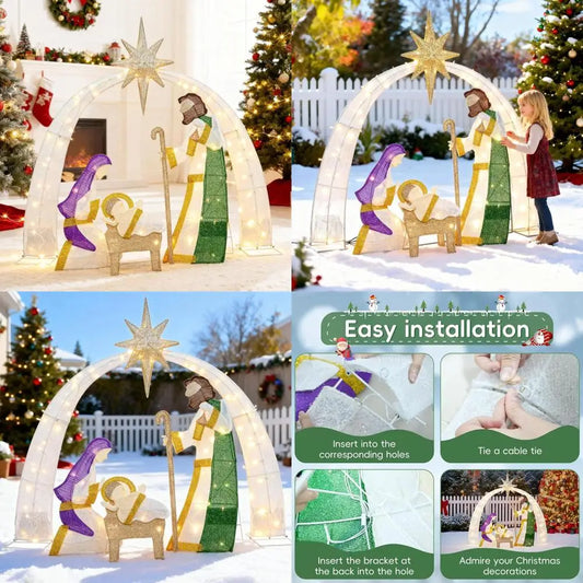 Illuminated 4.5 FT 3 D Nativity Scene for Christmas Lawn and Home, Festive Lighted Yard Decoration