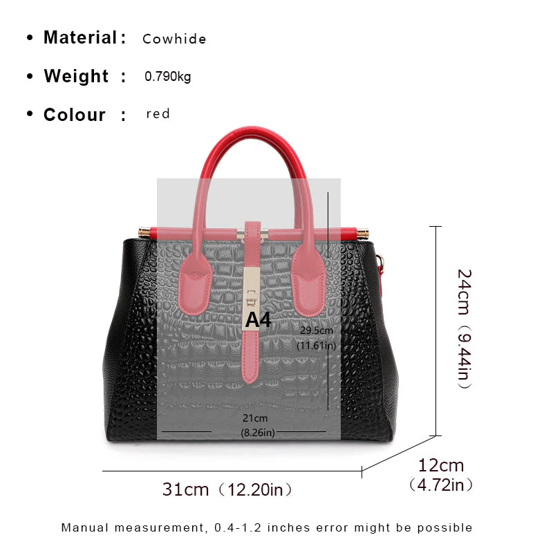 New Crocodile Pattern Women's Handbag Fashionable and Trendy Large Capacity Luxury Cowhide Commuter Shoulder Bag