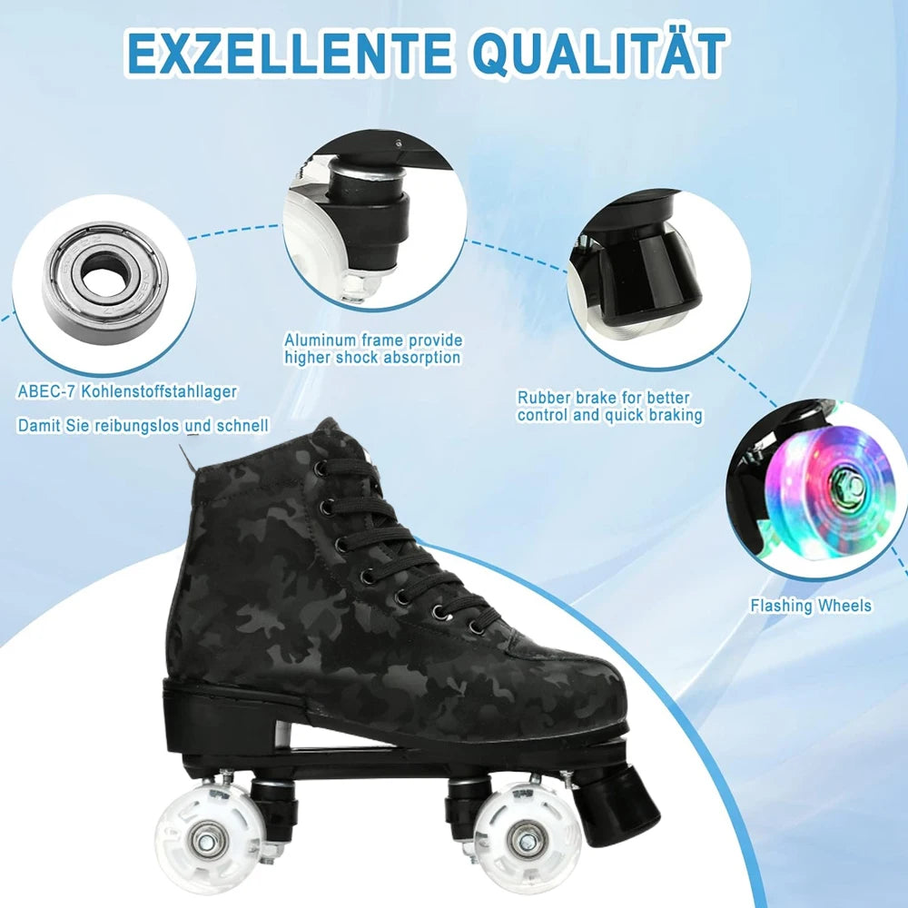 Outdoor Roller Skates Sports Double Row Skates Quad 4 Wheels Skating Women Flashing Roller Skates Shoes for Men Youth Boys Girls