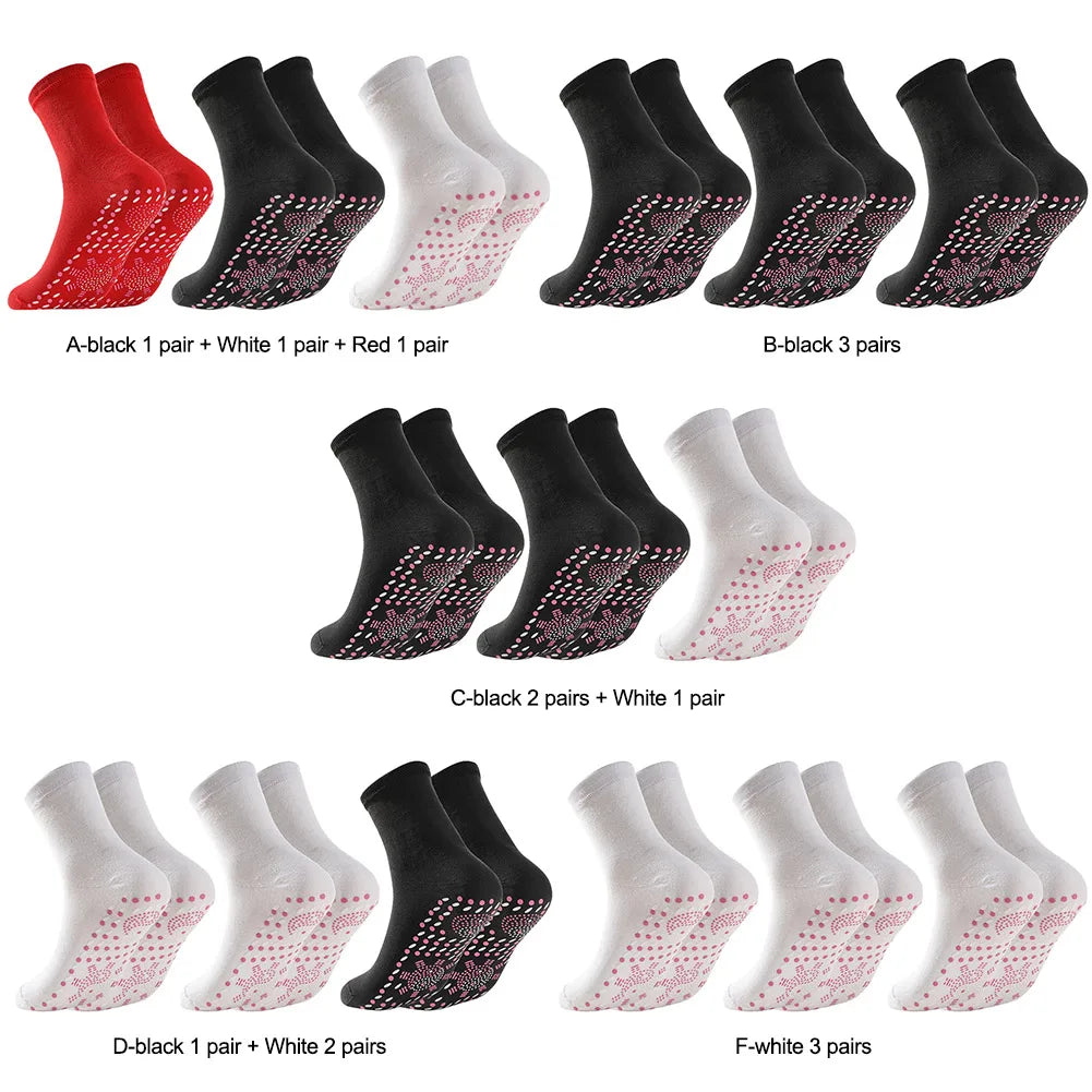 3 Pairs Tourmaline Acupressure Socks Soft Self-Heating Socks Warm Hot Massage Socks Multifunction for Outdoor Activities