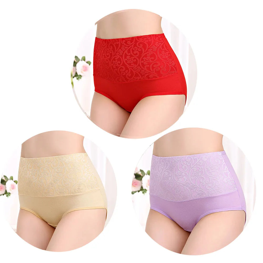 3Pcs/Lot Plus Size Underwear Women High Waist Women's Panties Cotton Brief Girl Breath Panty Abdominal Underpants Ladies L-5XL