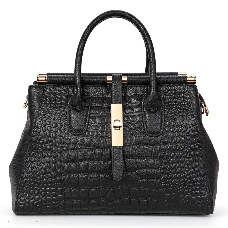 New Crocodile Pattern Women's Handbag Fashionable and Trendy Large Capacity Luxury Cowhide Commuter Shoulder Bag