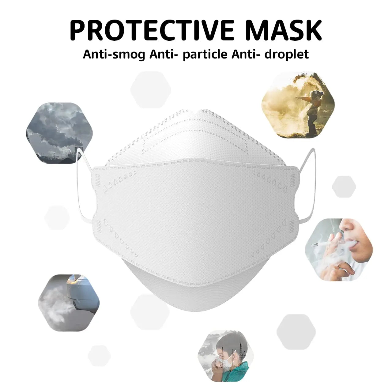 GTT 50-200Pcs Disposable Masks KN95 Fish-shaped 3D Mask Independent Packag 4-layer Filter Dust-proof Protection Mask Black White