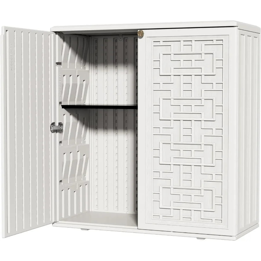 HDPE Outdoor Storage Shed for Garden with Horizontal Resin Design All-Weather Durable Plastic Storage Cabinet with One Shelf Id