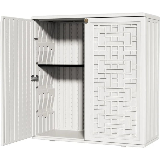 HDPE Outdoor Storage Shed for Garden with Horizontal Resin Design All-Weather Durable Plastic Storage Cabinet with One Shelf Id