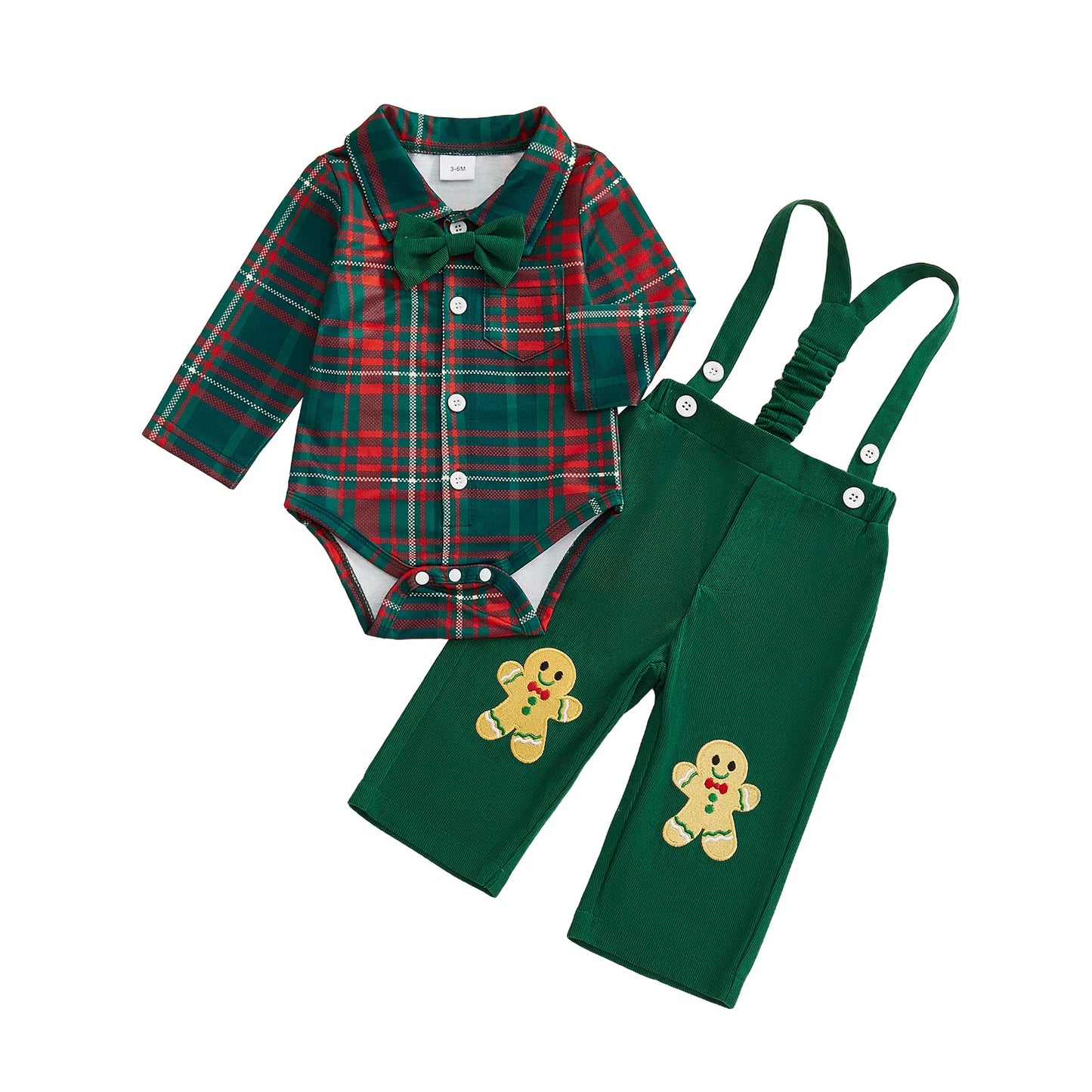 Baby Boy Clothing Cute Christmas Long Sleeve Plaid Romper with Embroidery Overalls Clothes Set 2Pcs Outfits