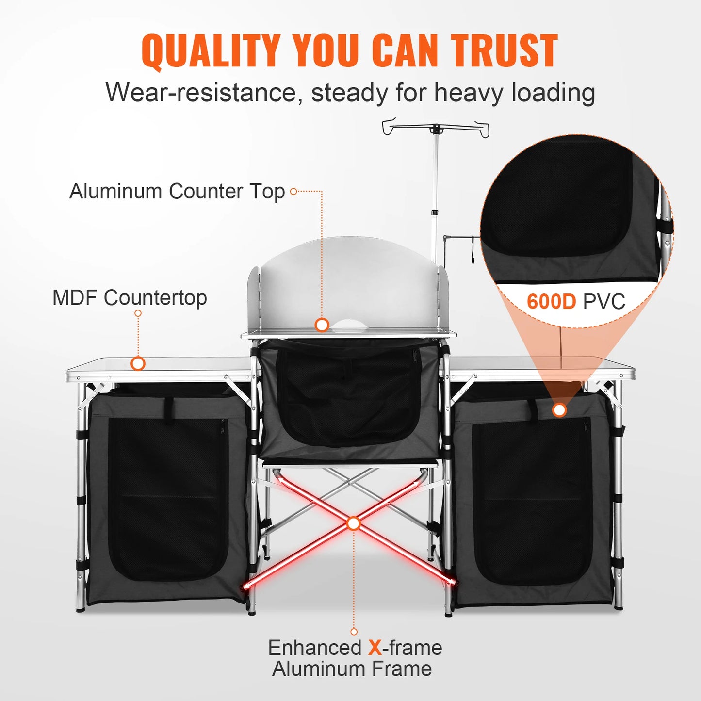 Camping Kitchen Table Cabinet Folding Cooking Storage Rack X-Shaped Aluminum Alloy Bracket for BBQ Picnic Garden Table