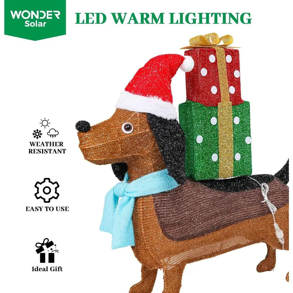 Battery-Powered 25 Lighted 3 D Dachshund Dog Christmas Decoration with 25 Warm LED Lights for Indoor and Outdoor Use