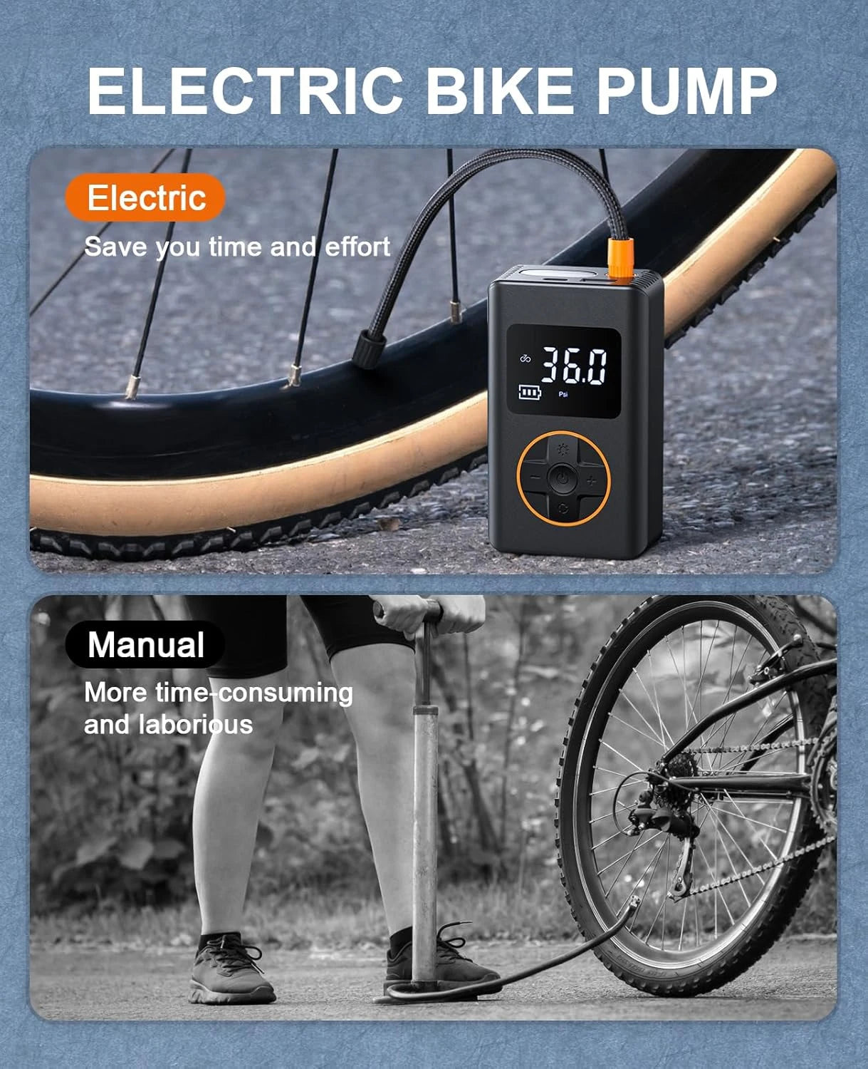 Tire Inflator Portable Air Compressor 150 PSI Cordless Mini Bike Tire Pump, Air Pump for Car with Pressure Gauge, LED Light