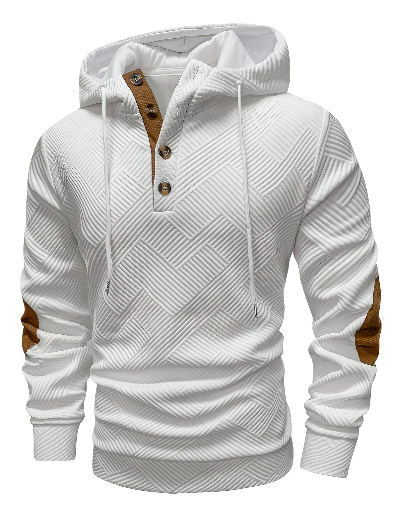 Mens Hoodies Casual Cotton Textured Long Sleeve Half Button Pullover Hooded Sweatshirts