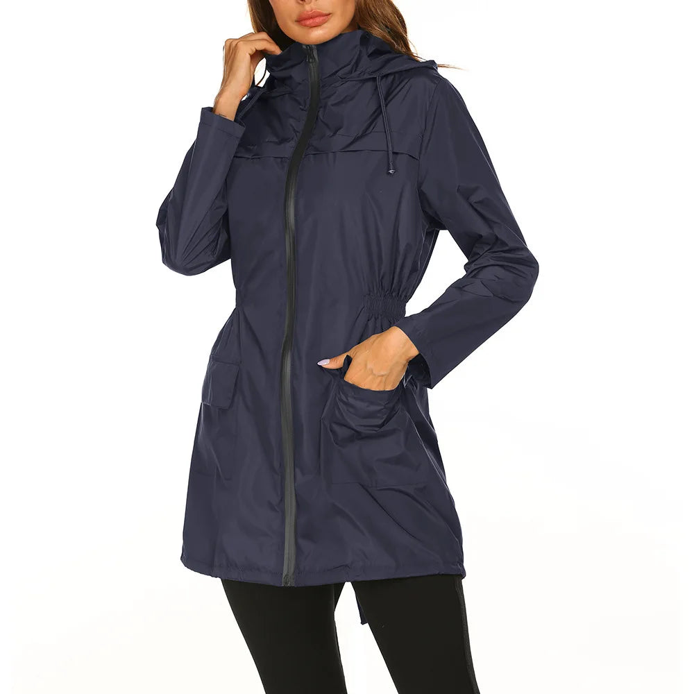 Women's Lightweight Raincoat Outdoor Waterproof Jacket Hooded Windbreaker Female Long Hiking Climbing Rain Jackets Outwear