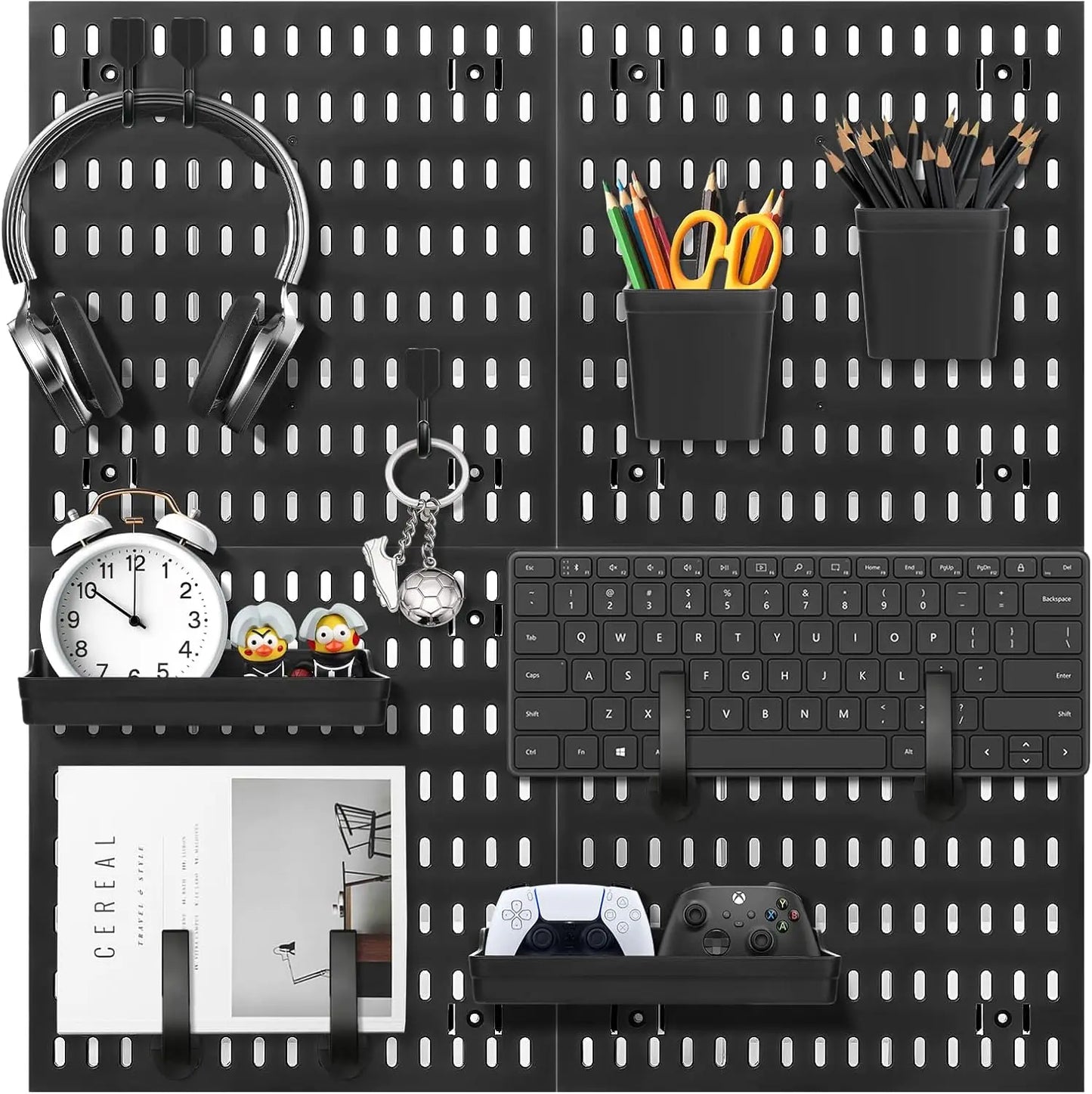 90*60 cm Pegboard Wall Organizer Panel Shelves For Gamer Room Bathroom Kitchen Storage Rack Hole Board w/ Hooks Shelves