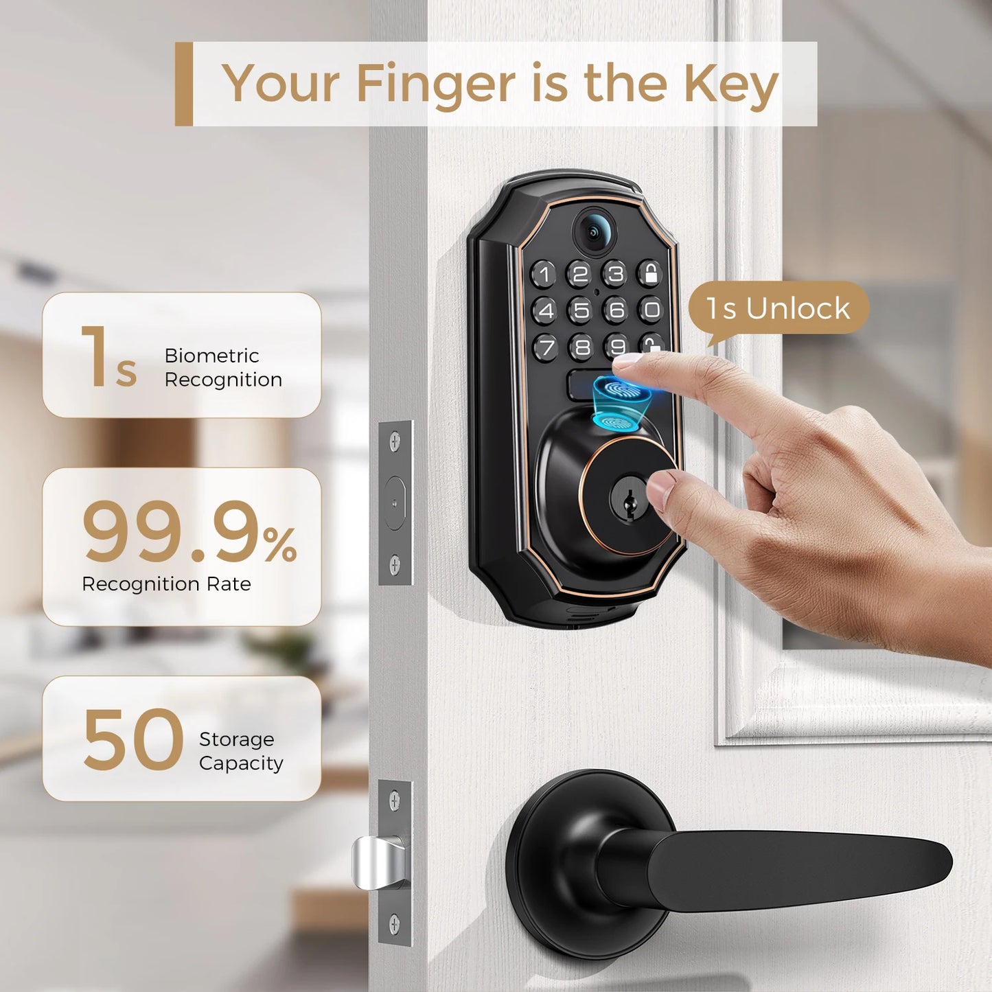 ARPHA Smart Door Lock D289L 2.4Ghz WiFi Smart Lock Multi-Function Unlocking Fingerprint Lock with Camera Built-in Doorbell  Lock