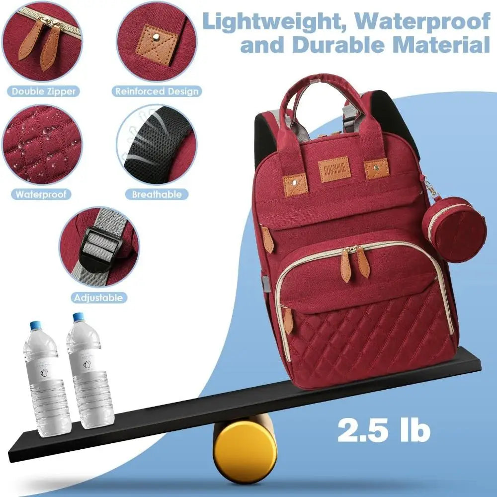 Large Diaper Bag with Changing Station, Fold able Diaper Bag Backpack with Bed, Diaper Bag with Insulated Pockets