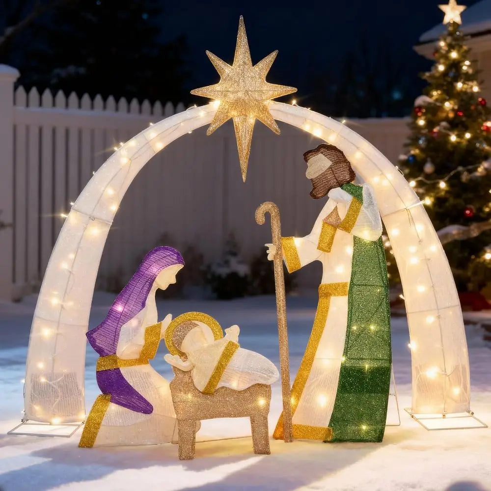 Illuminated 4.5 FT 3 D Nativity Scene for Christmas Lawn and Home, Festive Lighted Yard Decoration