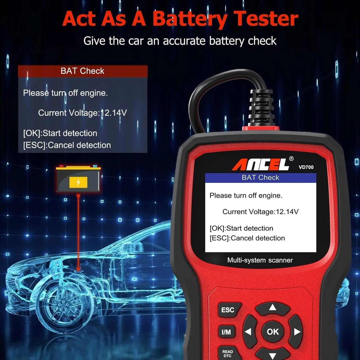 ANCEL VD700 OBD2 Diagnostic Tool Code Reader Scan Tool Fit for Volkswagen Audi VW Skoda Seat All Functions OBD11 Scanner