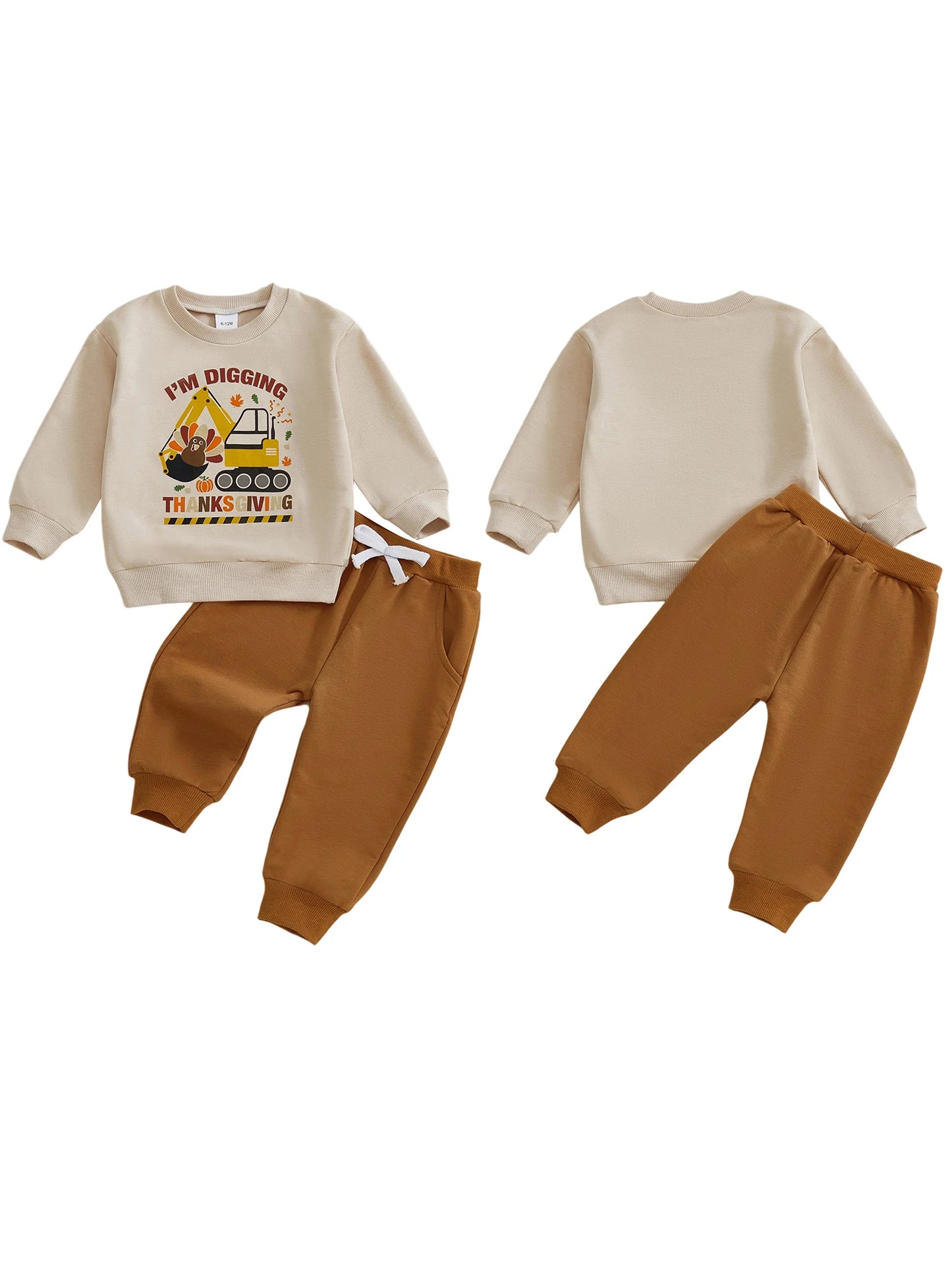 Cute Baby Thanksgiving Outfit Pumpkin Digger Graphic Print Top and Cozy Jogger Pants Set for Fall Celebrations