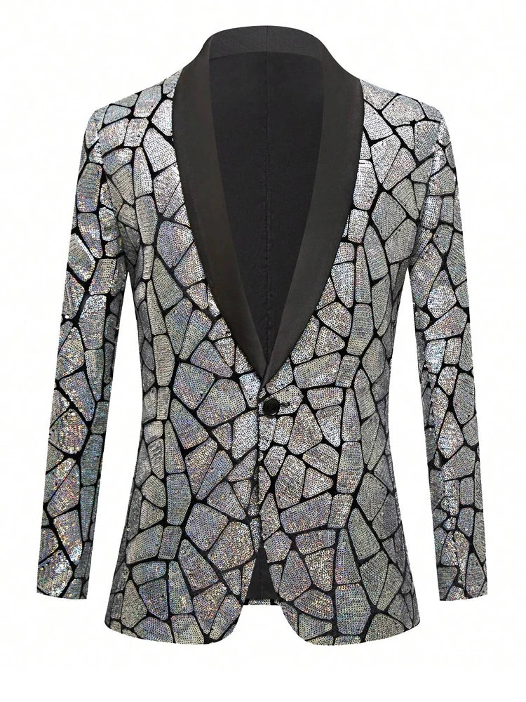 Men's single piece shiny sequin suit jacket, fashionable tailcoat, suitable for parties, weddings, banquets, dances