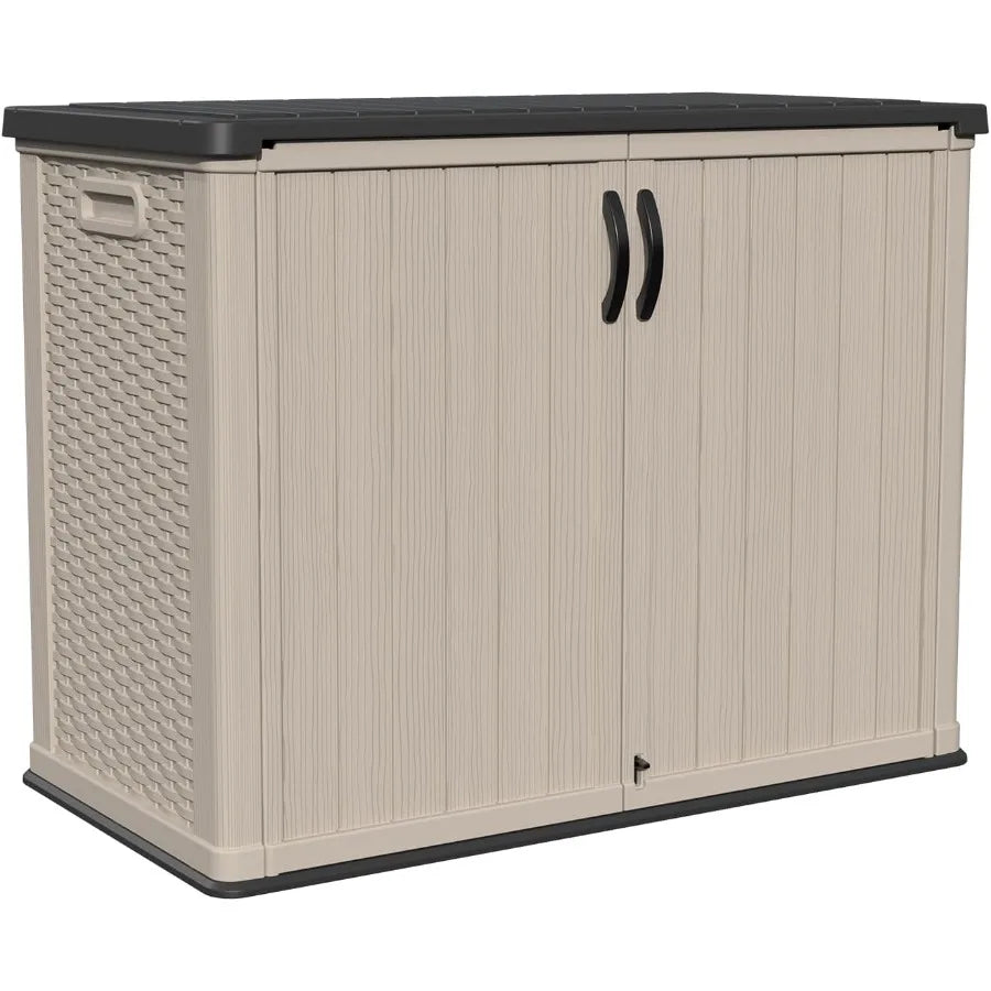 26 cu.ft Plastic Outdoor Storage Shed Lockable Waterproof Resin Outdoor Storage Cabinet Tool Shed for Garden Tools Garbage Cans