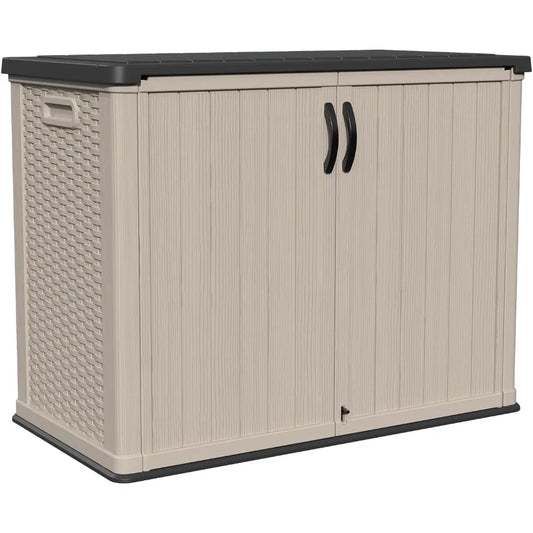 26 cu.ft Plastic Outdoor Storage Shed Lockable Waterproof Resin Outdoor Storage Cabinet Tool Shed for Garden Tools Garbage Cans