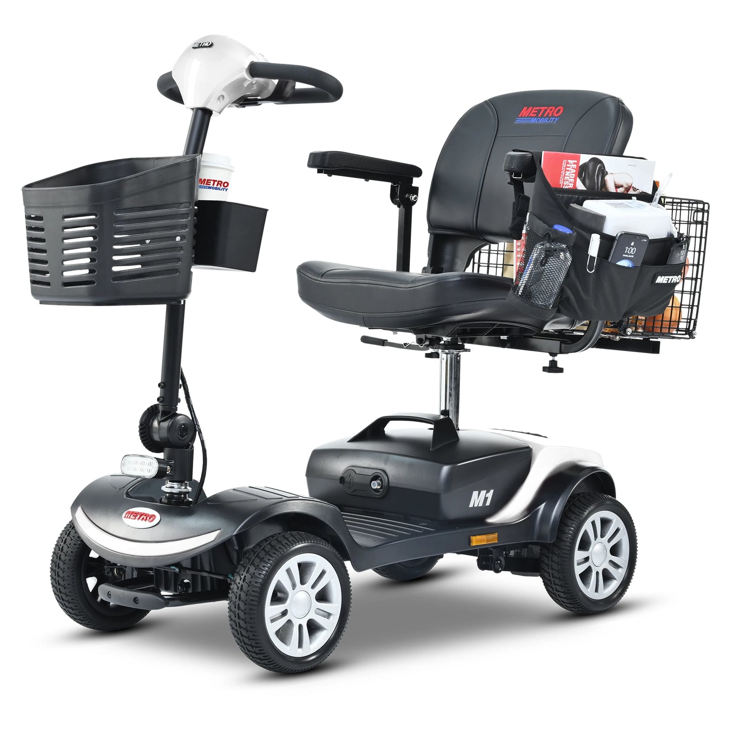 Compact Travel Mobility Scooter with 3.9 inches Front and Rear Solid Tires, Four Wheels Mobility Scooter for Adults