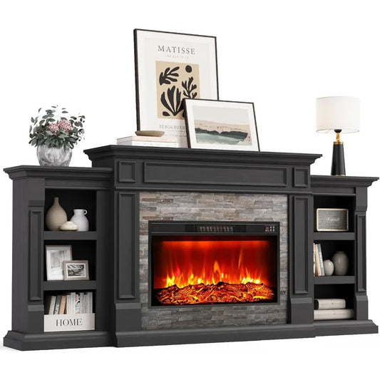 80" Electric Fireplace with Mantel and Cabinets, Fireplace TV Stand for Living Room Bedroom, 30in Realistic Flame Fireplace