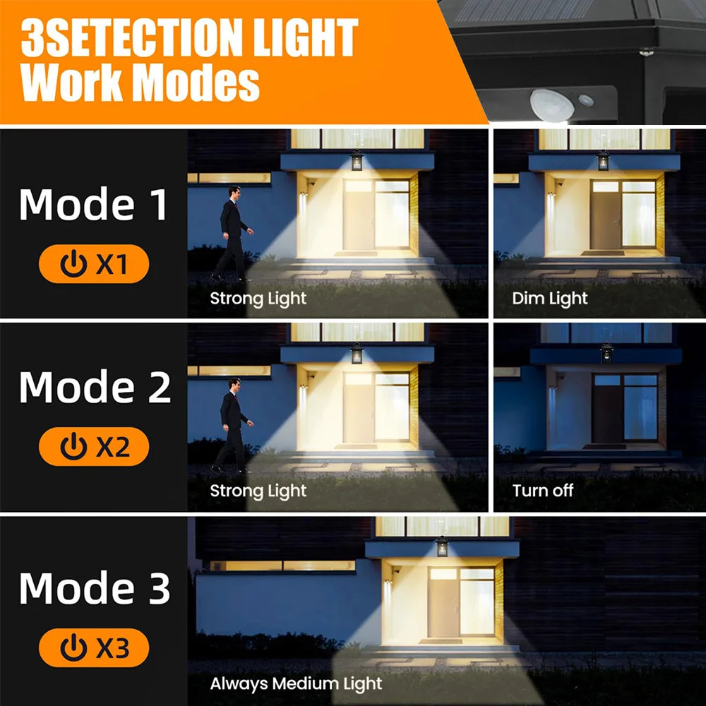 2 Piece Solar Powered Wall Lanterns with 3 Modes Dusk to Dawn Motion Sensor LED Sconce Lights Exterior Front Porch Security Lamps