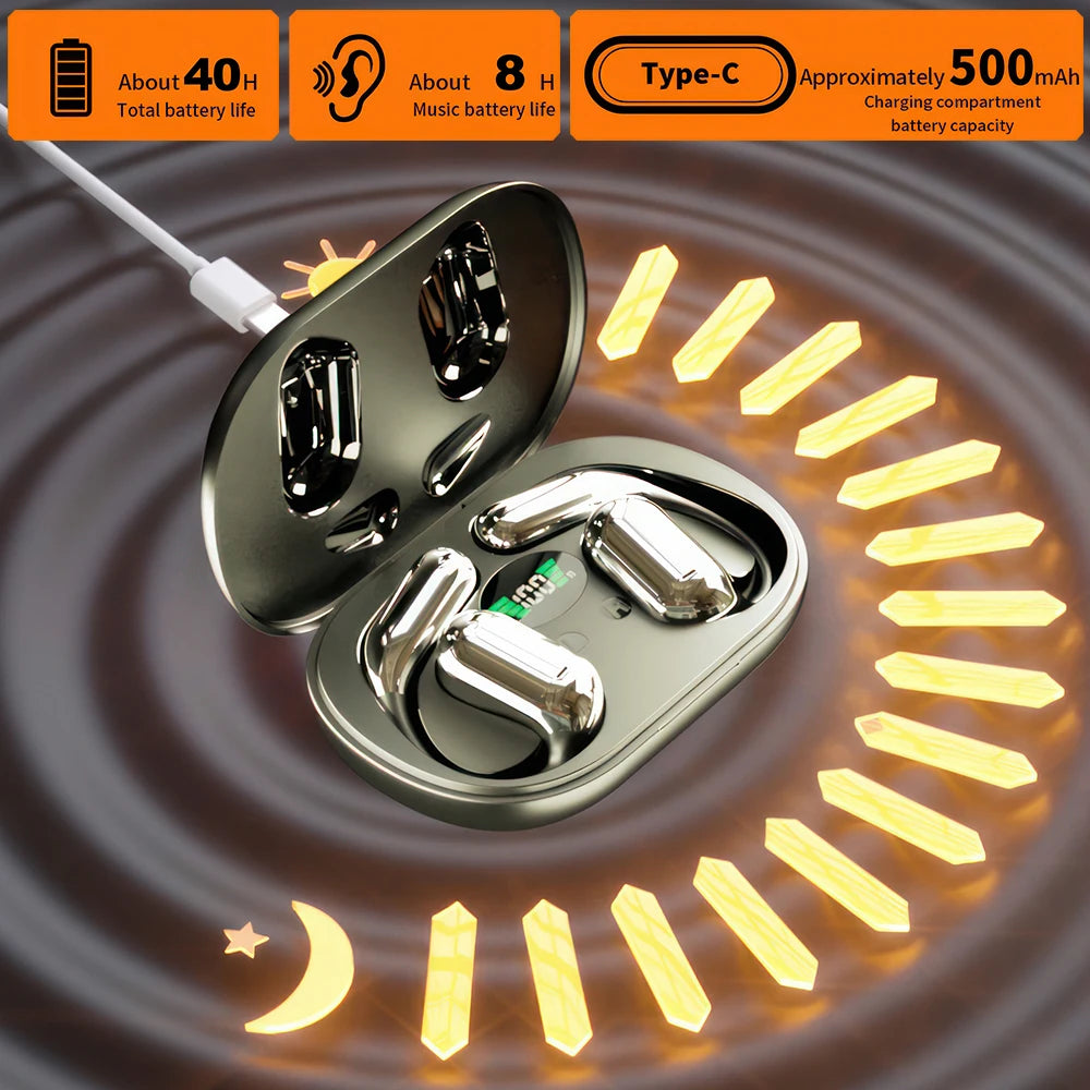 M pow Q 16 True Wireless Earphones, OWS Open Ear Earphones with Ear-hooks, Bluetooth 5.3, Up to 80 H Playtime with Case for Cycling