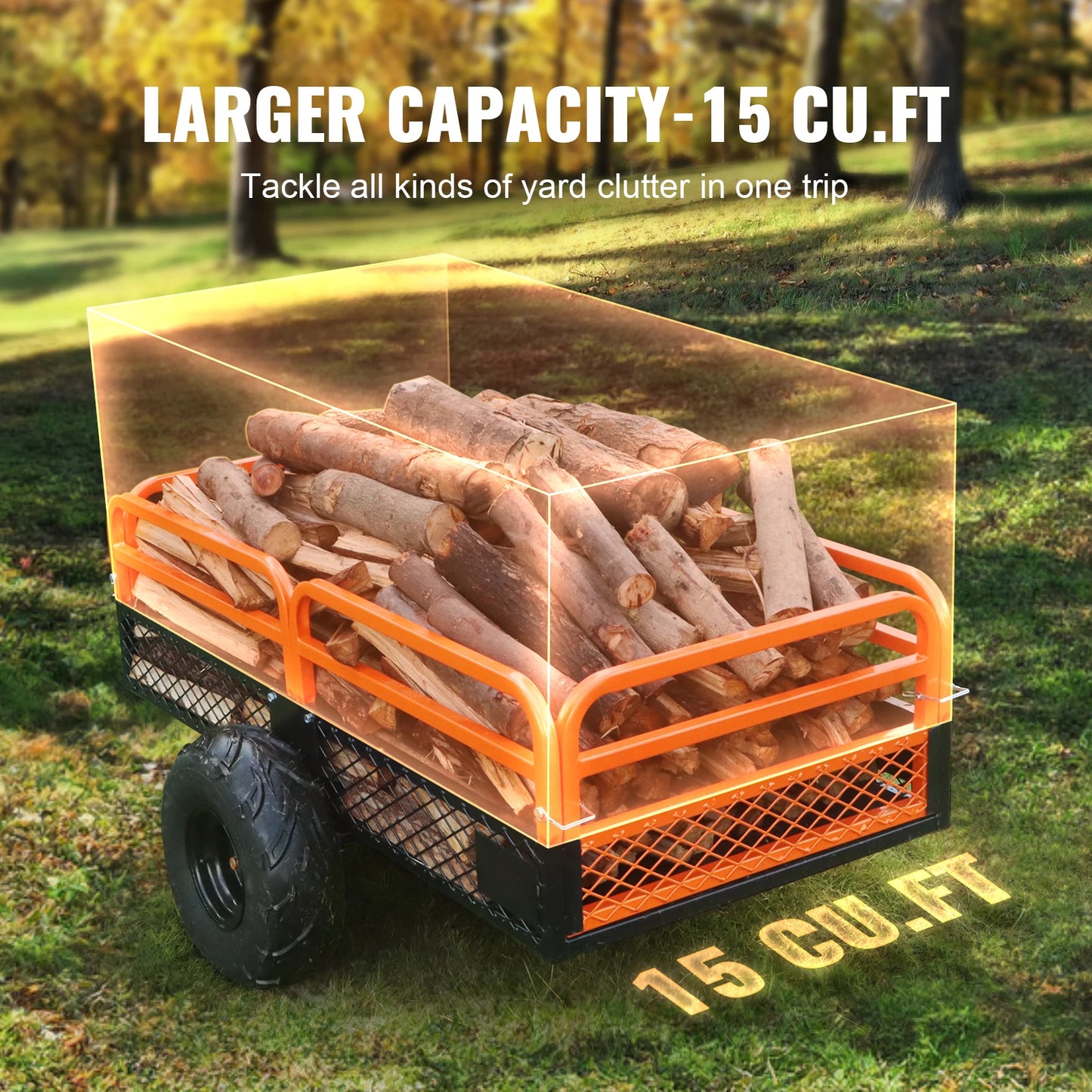 Heavy Duty Steel ATV Dump Trailer Tow Behind Dump Cart Garden Trailer with Removable Sides and Tires for Mowers Tractor
