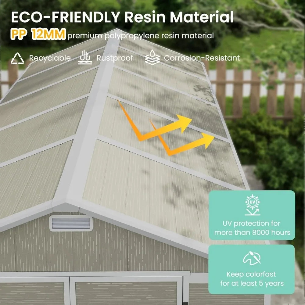 Customize-Outdoor Storage Shed 7.5 x 10.7 FT, Plastic Garden Shed For Bike, Garbage Can, Tool, Outside Sheds & Outdoor Resin Shed