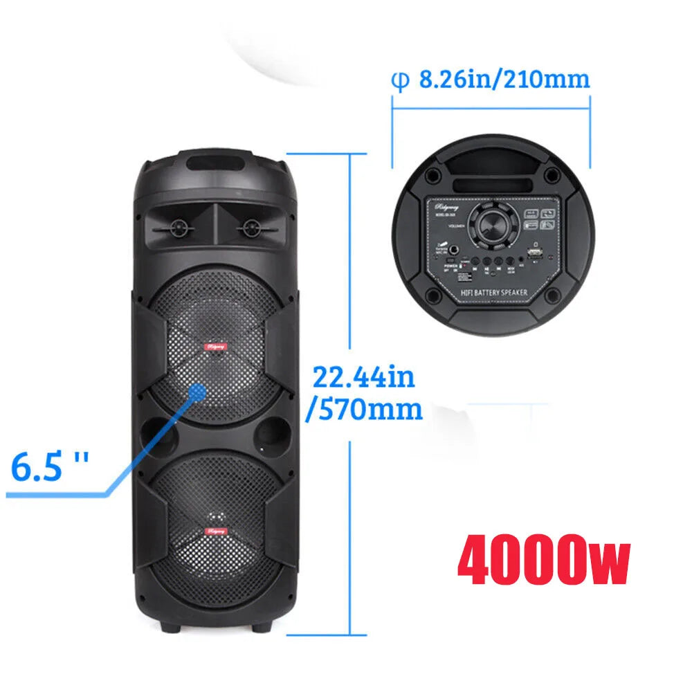 6000 W Portable Bluetooth Speaker Sub woofer Heavy Bass Sound System Party D J Karaoke RGB Light Rechargeable Speaker