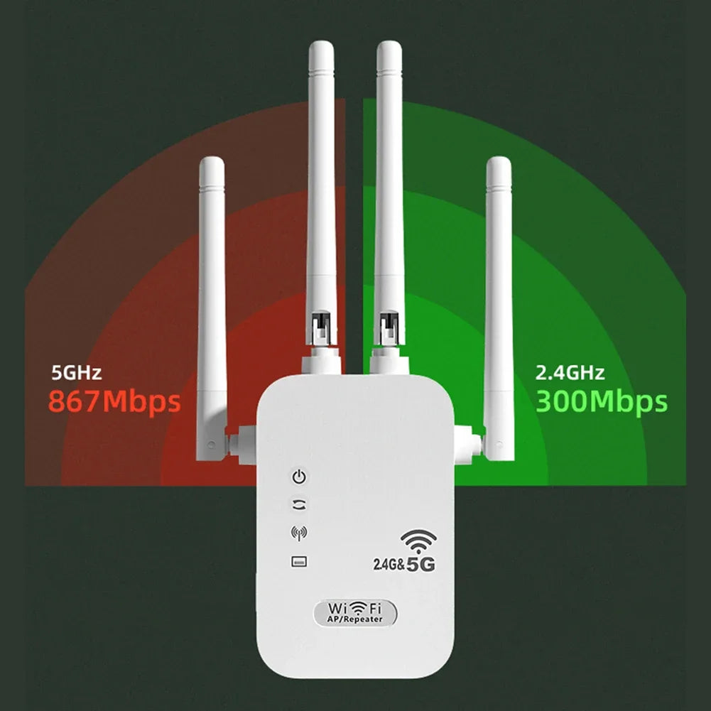 1200 Mbps 2.4 G/5 GHz Dual-Band WiFi Repeater Wireless WiFi Signal Extender Amplifier Router Long Range Network Signal Booster