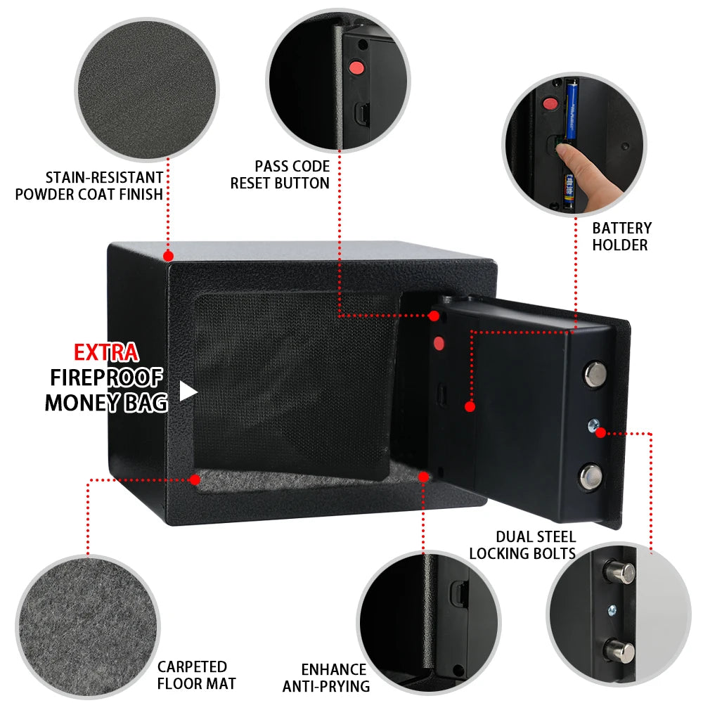 Ireproof Safes with Fireproof Money Bag Sensor Light Digital Keypad Home Safe Adjustable Shelf Security Safe
