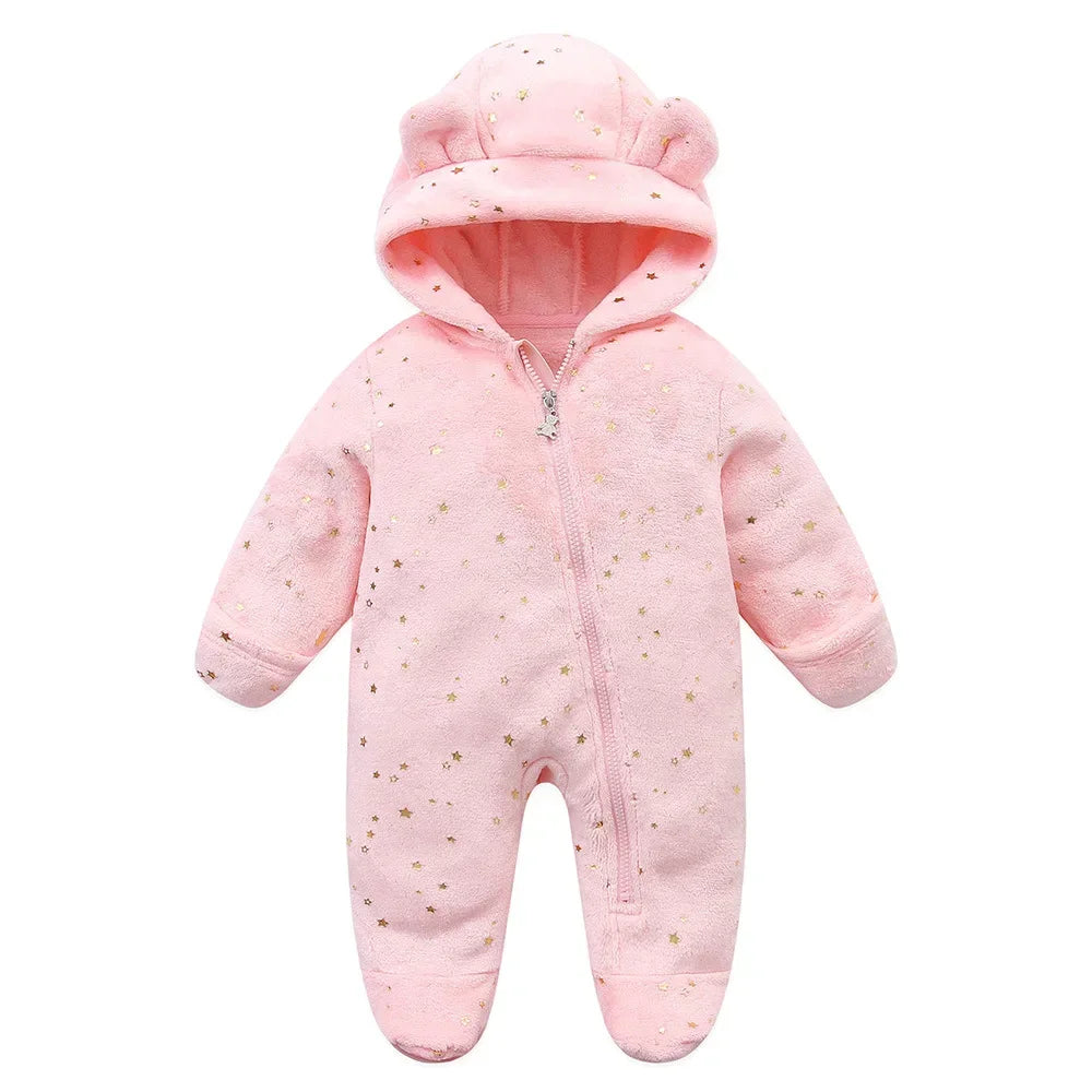 2025 Autumn Winter Newborn Toddler Overalls Plus Velvet Hooded Romper Jumpsuit for 0-1 Years Baby Girl/Boy