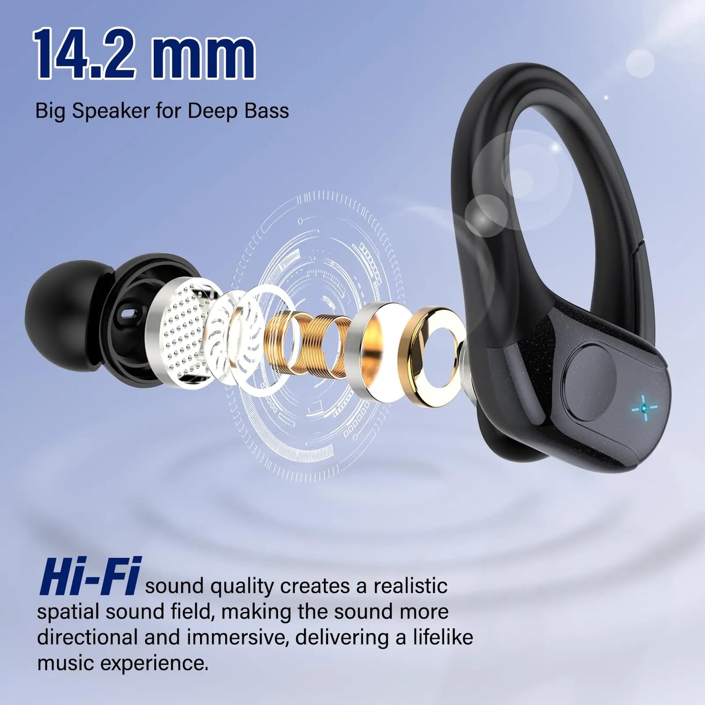 Bluetooth 5.4 Wireless Earbuds, 75H Playtime, IP7 Waterproof Sport Earphones w/Dual LED Display, ENC Mic, Touch Control.