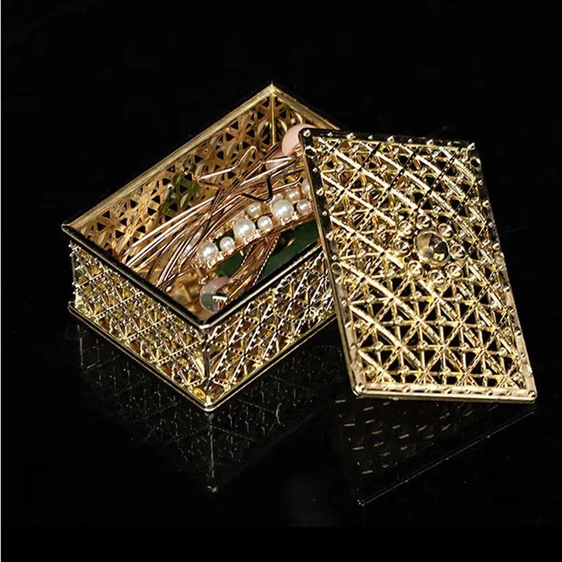 2 Piece Mini Treasure Storage Jewelry Box Gold, Silver color Hollow Flower Pattern Jewelry Case Boxes for Necklace Earring Ring