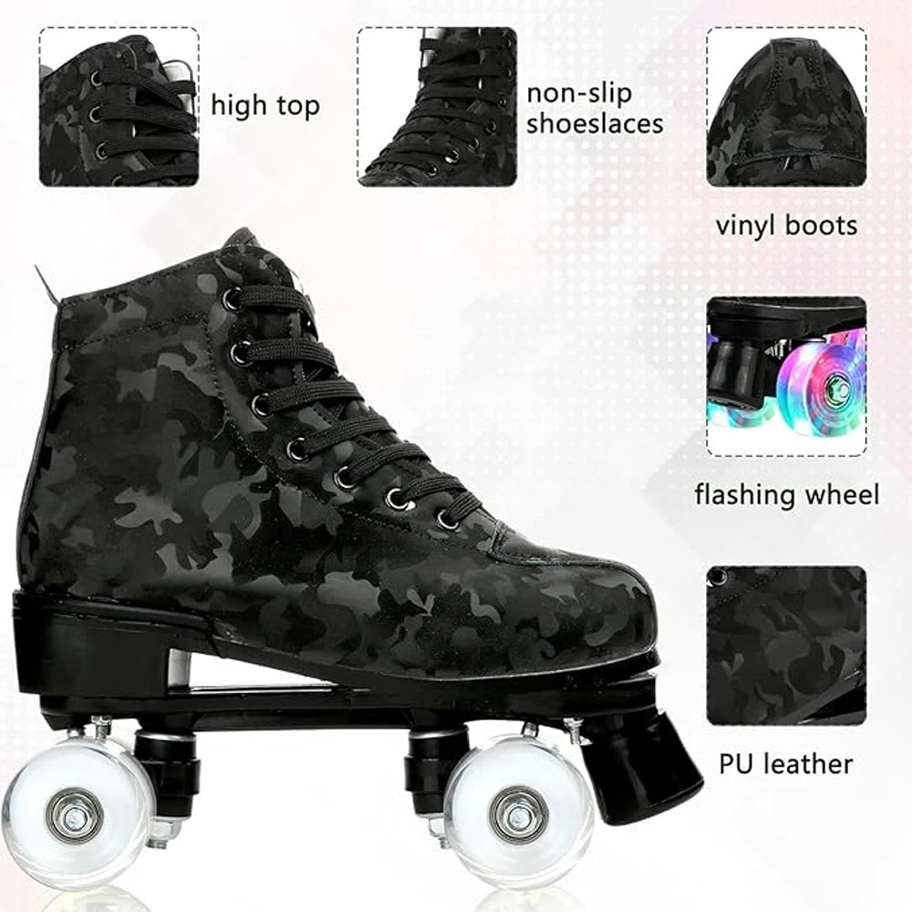 Outdoor Roller Skates Sports Double Row Skates Quad 4 Wheels Skating Women Flashing Roller Skates Shoes for Men Youth Boys Girls