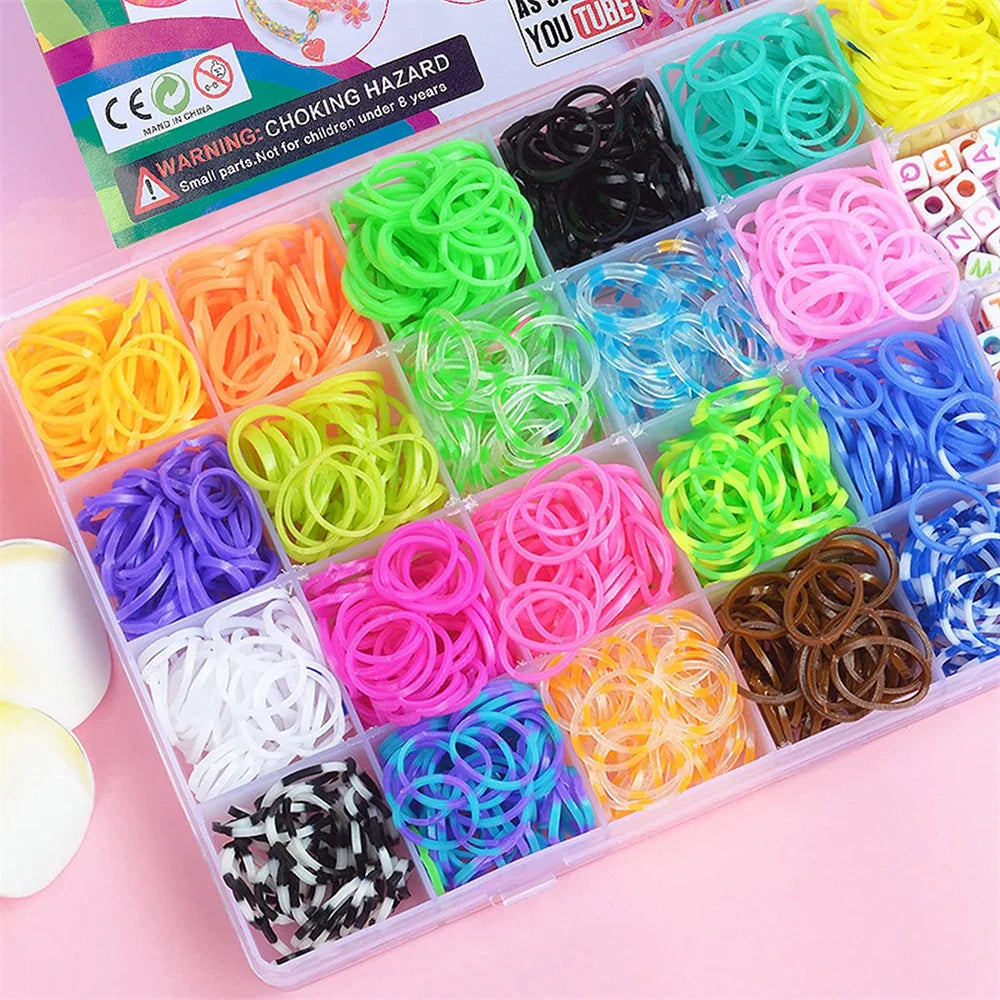 1 Box Rubber Loom Band Bracelet Kit Bead Set for DIY Elastic Friendship Bracelet Girls Jewelry Make Creation Knitting Accessory