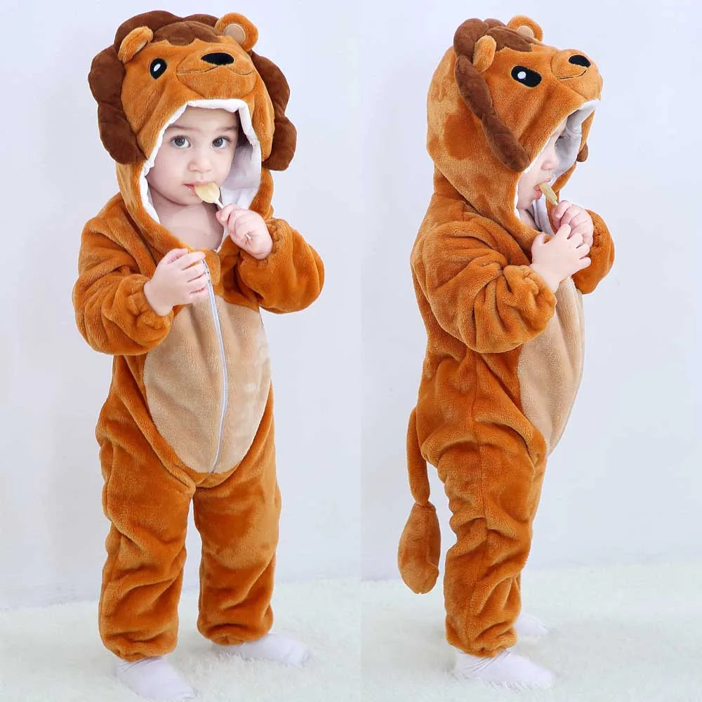 Pajama Toddler Winter Cartoon Jumpsuit Boys Girls Plush Flannel Overalls Kids Bear Lion Penguin Dino Costumes