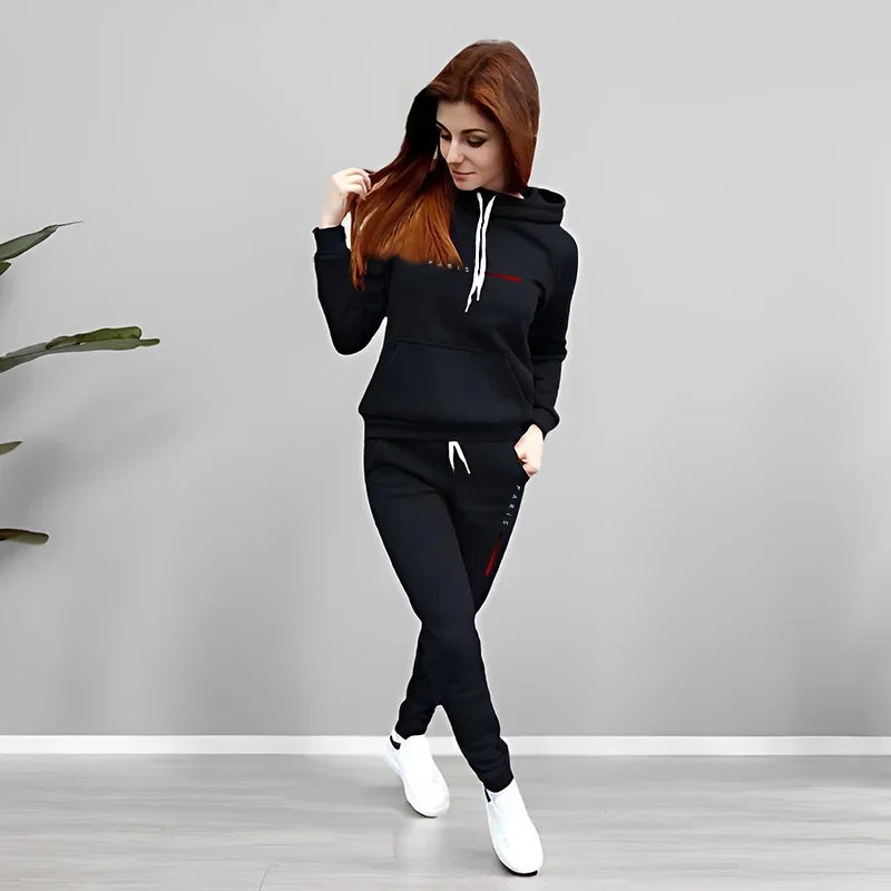 Printing Hooded Suit Quality Ladies Daily Jogging Sport Woman Two piece Set Autumn Winter Women Tracksuit Outfits Fashion Casual