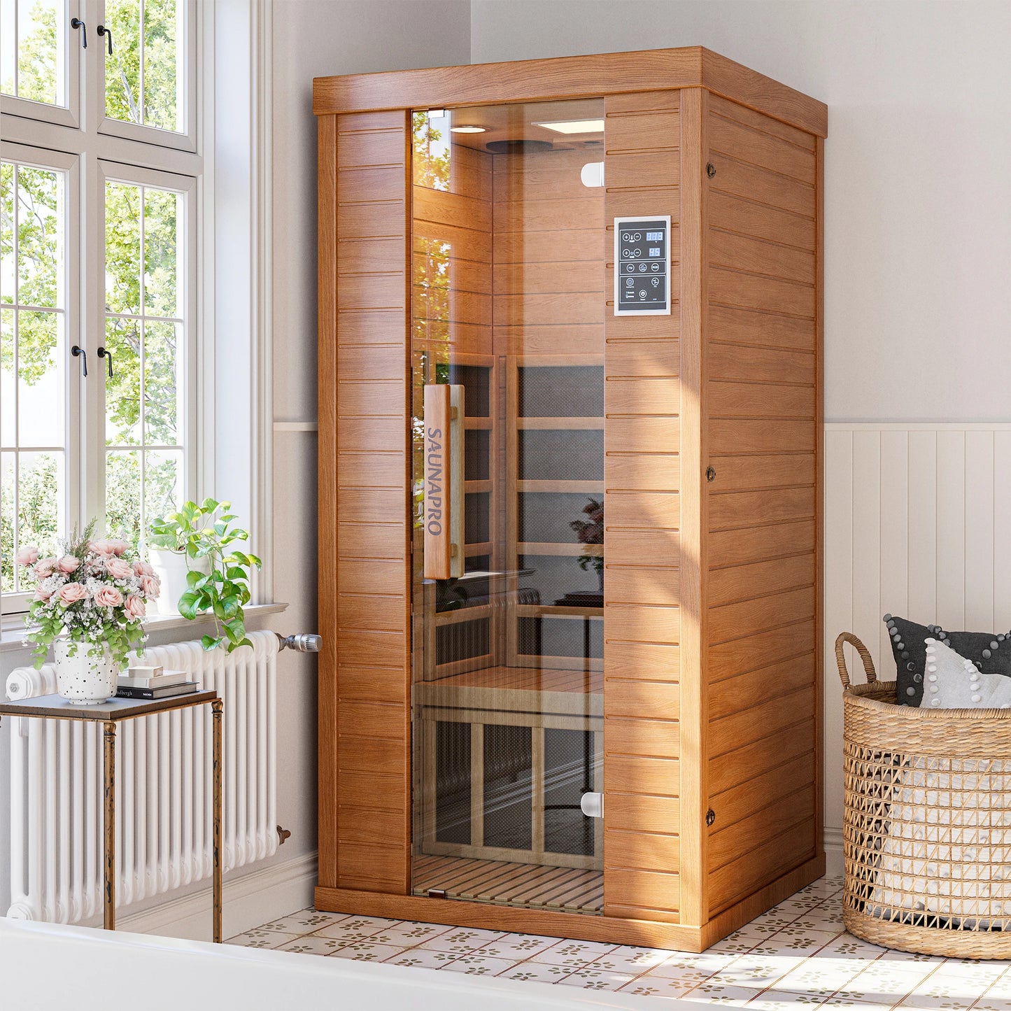 Polar Aurora 1Person Indoor Sauna Spectrum Infrared Sauna Easy to Install w/ BT and WiFi Control 5 Heater Panels, Home and Gym