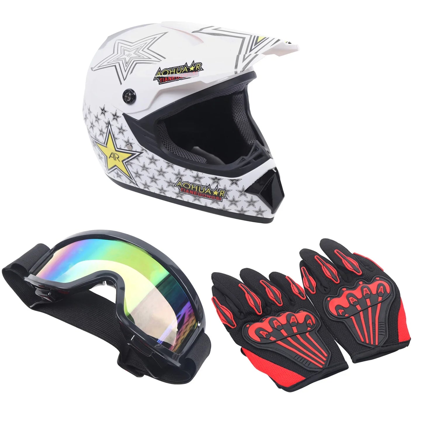 Youth Kids Offroad Gear Combo Helmet Gloves Goggles DOT Motocross Off-Road Racing ATV Dirt Bike Protector