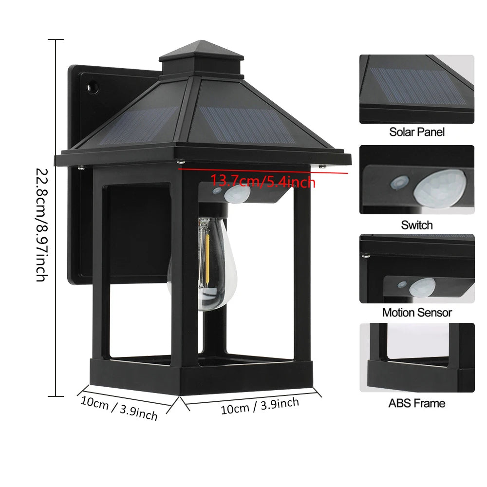 2 Piece Solar Powered Wall Lanterns with 3 Modes Dusk to Dawn Motion Sensor LED Sconce Lights Exterior Front Porch Security Lamps